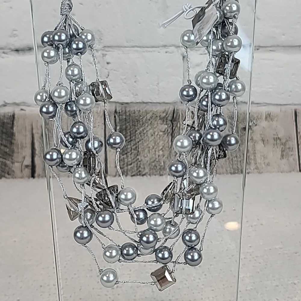 Gardenia Ltd Mixed Multi Strand Glass Pearl & Crystal Statement Necklace - NWT